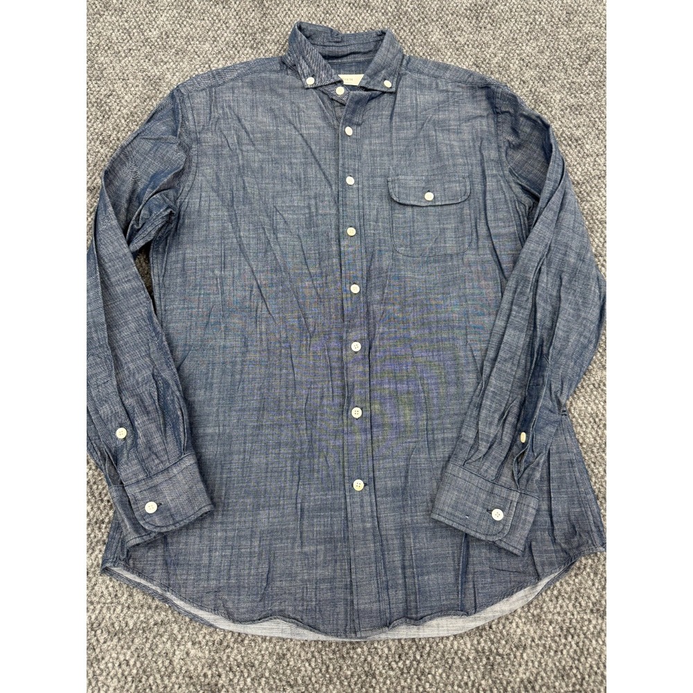 Rye 51 Men's Medium Blue Chambray Cotton Long Sleeve Casual Button Down Shirt